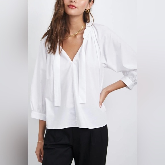 Rails Amal Ruffle Neck Tie Neck Cotton Blouse Size Small White - Picture 1 of 9